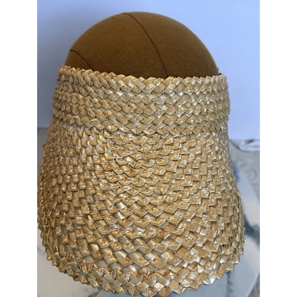 Unbranded Straw Visor Hat Womens Tan Woven Beach Pool Sun Roll Up Adjustable